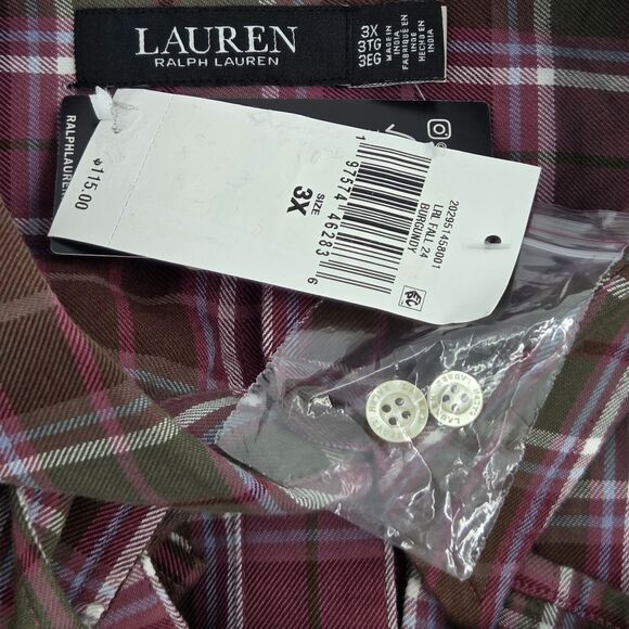 Lauren Ralph Lauren Brawley Button Up Down Shirt Womens Size 3X Plaid Old Money - Picture 5 of 8